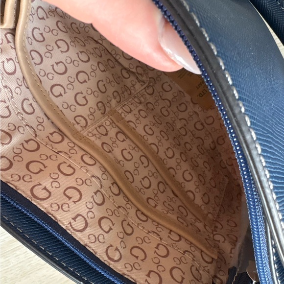 GUESS Navy Denim Look Shoulder Bag | Faux Leather Style Purse NWT - Picture 4 of 12